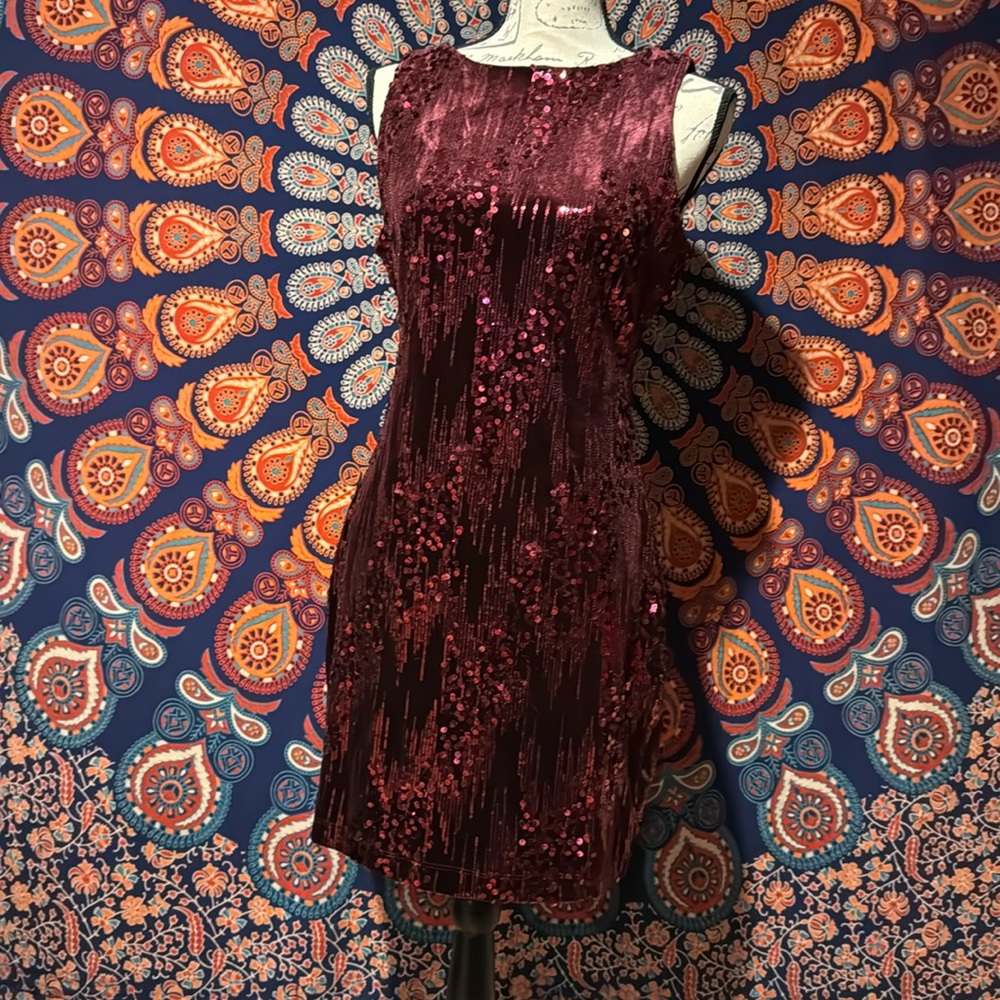Party dress - WINE COLOR SEQUIN & velvet MINI DRESS